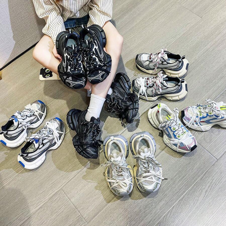 Thick-Soled Comfortable Dad Shoes Classic Casual Versatile Women's Height-Increasing Shoes Spring And Autumn New Men's Shoes Unisex - 香檳金做舊 - 查看 1