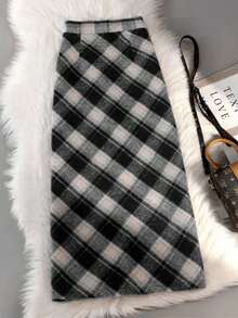 Women's Plaid Skirt, Women's Casual Party Black Plaid Skirt, Women's Fashion Elegant Skirt, Women's Spring/Summer Skirt - Black - View 2