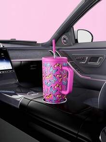 Meoky 40oz Tumbler with Handle and Straw, Insulated Cup, Vacuum Insulated Water Bottle, Tumbler with Lid and Straw, Insulated Stainless Steel Travel Mug, 100% Leak-proof, Keeps Cold for 34 Hours or Hot for 10 Hours (Pink bflies) - 粉色 - 查看 8