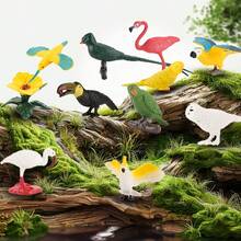 10 件/套逼真的塑料实心野生鸟类动物玩具，包括绿鹦鹉、金刚鹦鹉、长尾小鹦鹉、玄凤鹦鹉、巨嘴鸟、猫头鹰、蜂鸟、火烈鸟、白鹭，可用于儿童早期教育和认知，适合作为圣诞节和生日礼物 - 彩色 - 查看 11