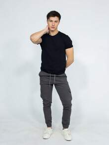 SAINT ELIAN Men's Colorful Cargo Pants With Elastic Waistband, Jogger Style With Side Pockets - GRAFITE - View 5
