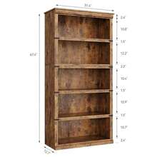 Estantería de 5 niveles estilo granja con espacio de almacenamiento, estantería de madera de 5 niveles, estantería de pie para el hogar, la oficina, la sala de estar y el dormitorio. - Marrón - Ver 7