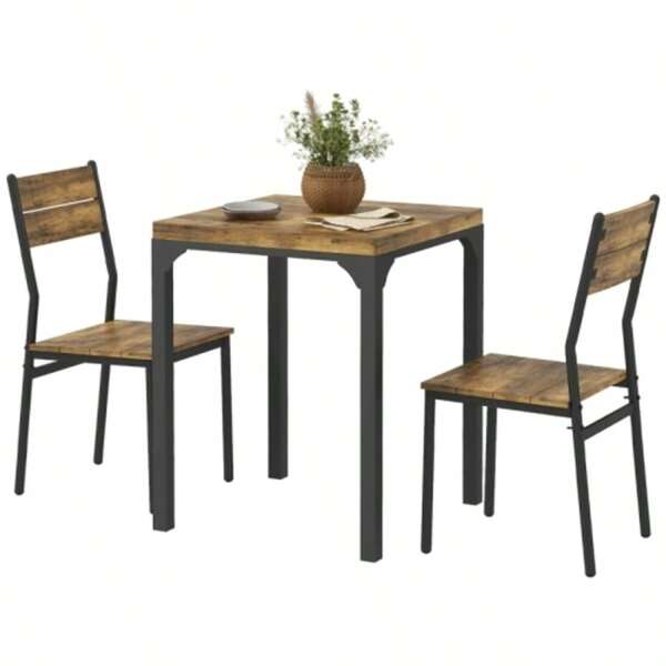 طقم طعام 3 قطع، طقم طاولة طعام، 1 طاولة، 2 كرسي، MDF+معدن، بني