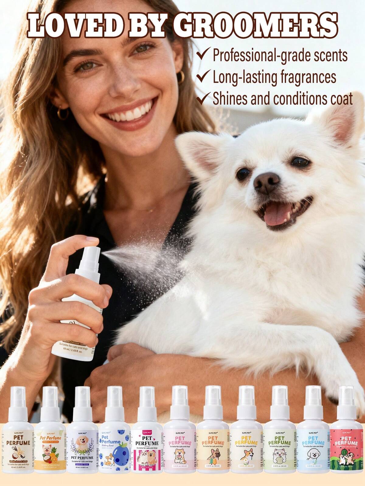 GJYC PET Parfum pour animaux de compagnie pour chiens et chats | 2,03 oz liq, fragrance longue durée, formule approuvée par les vétérinaires | Spray désodorisant multi-parfums 9
