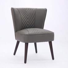 Grey Genuine Leather Living Room Lounge Chair Without Armrests – Solid Rubberwood Base, Modern Comfort Chair - 灰色 - 查看 1