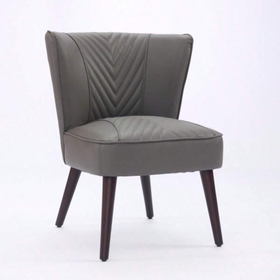 Grey Genuine Leather Living Room Lounge Chair Without Armrests – Solid Rubberwood Base, Modern Comfort Chair - 灰色 - 查看 1