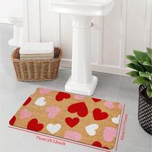 1pc Valentine's Day Heart Welcome Mat - Polyester Mat With Red & Pink Heart Patterns, Beige Background, 0.47inch Sponge Padding For Indoor/Outdoor Entryway, Porch, Or Wedding Decor, Festive Doorway Accent | Seasonal Home Accent - 40*60厘米/15.7*23.6英寸 - 查看 5