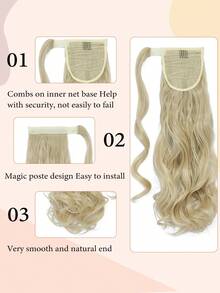 马尾假发片，卷曲波浪造型，夹式假发，环绕式长马尾假发片，合成纤维接发，女士适用，18英寸/24英寸 - 彩色 - 查看 2