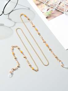 1pc Heart-Shaped Beaded Fashionable & Versatile Metal Eyeglasses Chain - Yellow - View 4