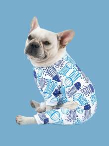 1件时尚可爱的鲨鱼印花宠物睡衣