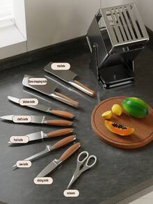 Knife Block Stainless Steel, 30° Rotatable Knife Block 9-Slot Universal Knife Holder,Knives Holder For Kitchen Knives Countertop Storage (Gun Grey)