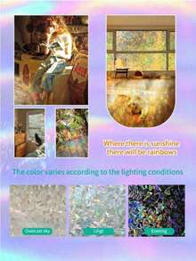 彩虹变色隐私窗膜，单向装饰窗贴，3D静电吸附防眩光隔热窗贴，适用于家居装饰、客厅、卧室、浴室 - 彩色 - 查看 3