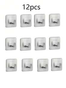 1pc/2pcs/4pcs/6pcs/8pcs/12pcs Heavy Duty Adhesive Hooks, Towel Hooks, Stick On Hooks, Wall Hangers, Waterproof Stainless Steel Sticky Hooks For Bathroom Kitchen Home - Multicolor - View 16