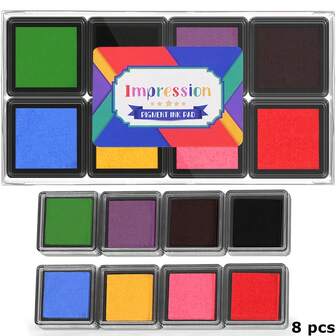 Mini 4/8 Color Pigment Ink Pads For Stamps, Fingerprint InkPads For Adult, Stamp Pad For Scrapbook Paper& Wood& Classroom& Clothing& Letter& Archival, Stamping Supplies, Scrapbooking Ink, Portable Ink Pad, Longlasting Ink, Smooth Application, Stamp