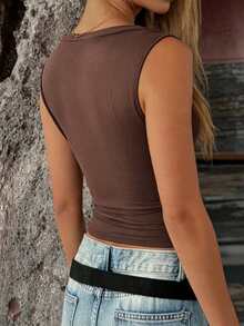 Women's Summer Casual Fashionable Y2K V-Neck Knit Camisole - Brown - View 2