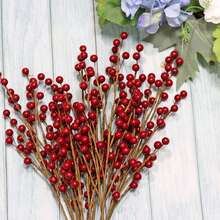 1/3/6pcs Artificial Red Lingonberry Branches, Suitable For Scene Decoration, Living Room, Bedroom, Vase Arrangement, Party Decor, Tabletop Centerpiece, Home Decor, Kitchen, Wedding, Dining Table, Office, Party & Holiday, Bedroom Accessories Artificial Plants - Multicolor - View 4