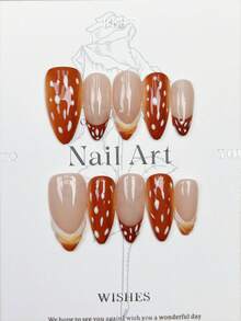 10 móng tay giả thủ công hình hạnh nhân, móng acrylic dán sẵn, cỡ trung bình, màu cam nhạt, hiệu ứng chuyển màu, móng kiểu Pháp, chấm bi, hình dâu tây, hình giọt nước, kiểu cá tính, thanh lịch, đơn giản, thích hợp cho mùa thu, dự tiệc, hẹn hò, đi biển, nghỉ dưỡng nhiệt đới. Bộ dụng cụ làm móng DIY phù hợp làm quà tặng cho phụ nữ và bé gái. - trái cam - Xem 1