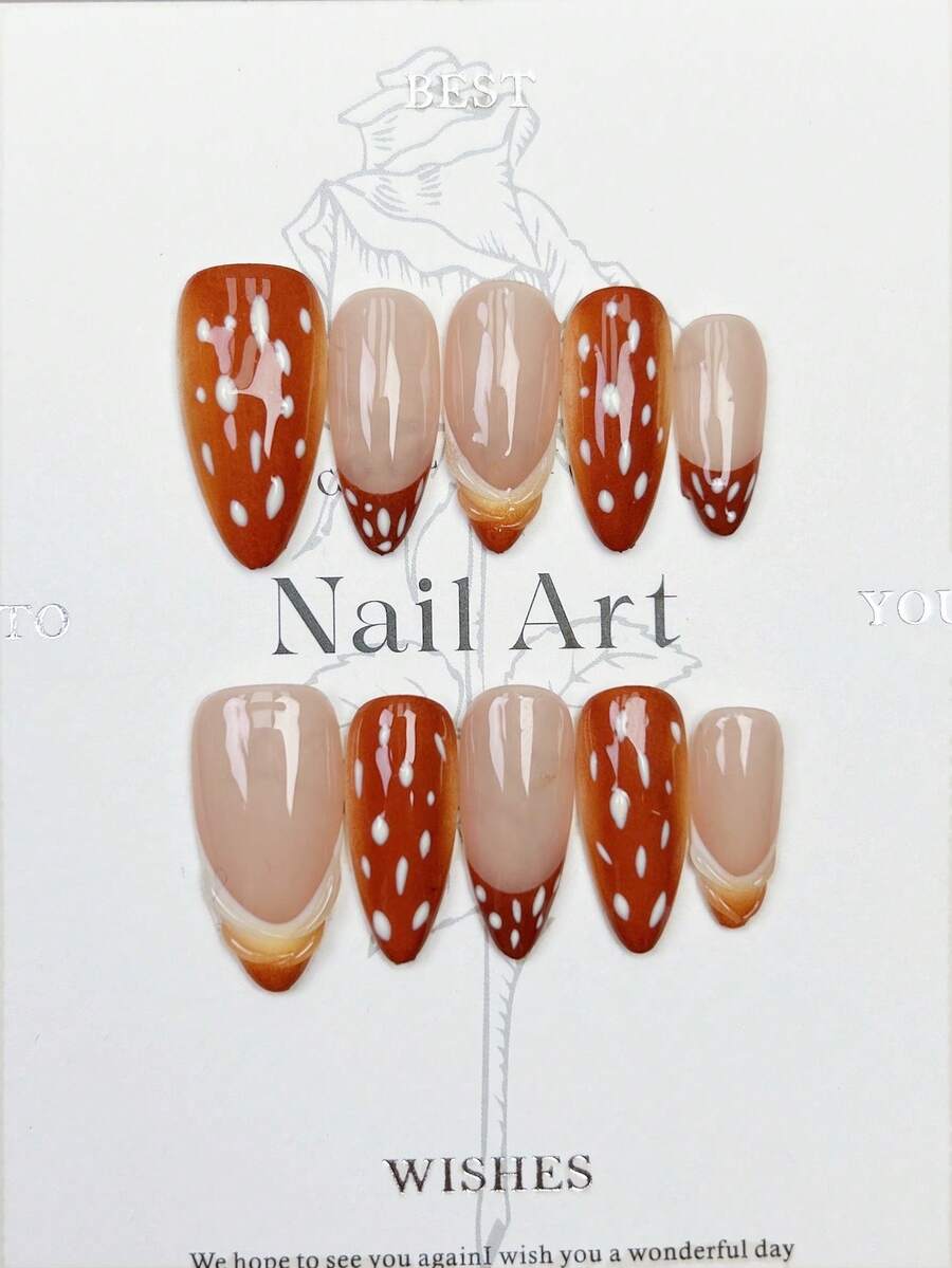 10 móng tay giả thủ công hình hạnh nhân, móng acrylic dán sẵn, cỡ trung bình, màu cam nhạt, hiệu ứng chuyển màu, móng kiểu Pháp, chấm bi, hình dâu tây, hình giọt nước, kiểu cá tính, thanh lịch, đơn giản, thích hợp cho mùa thu, dự tiệc, hẹn hò, đi biển, nghỉ dưỡng nhiệt đới. Bộ dụng cụ làm móng DIY phù hợp làm quà tặng cho phụ nữ và bé gái. - trái cam - Xem 1