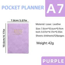 1 pieza Planificador semanal con portada de estrellas y colores A7 tamaño 2026, 64 hojas/128 páginas, calendario de cuero fino, incluye planificación anual, mensual y diaria, adecuado para regalos de vacaciones y uso diario, agenda de bolsillo portátil, ideal para regalos de Año Nuevo