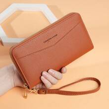 Cartera femenina de gran capacidad, cartera con cremallera para teléfono, tarjetero, clutch, monedero - Morado - Ver 7