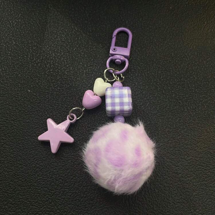 Llavero con pompón con estampado de leopardo en forma de corazón, dije con forma de estrella para bolso, colgante para funda de auriculares, regalo ideal para mejores amigas - Multicolor - Añade 7