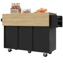 Kitchen Island, Removable Partitions, Removable Casters (Used As Kitchen Cabinets), Dining Cart With Workbench, Buffet Cabinet, Dining Cart With Wood Grain Finish, Side Towel Rack With Casters, Black - 黑色 - View 8