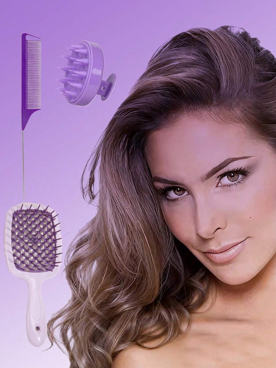 3pcs Purple Pointed Tail Comb, Purple Scalp Massage Comb, Purple Hairstyle Comb Perm Roll Bar Sharp Tail Comb Steel Needle Hairdressing Styling Comb Temperature Resistant Pick Dyeing Distribution Long Tail Comb Hair Cutting Zone Comb Hairdressing Pointed Tail Comb, Steel Needle Comb, Metal Disc Hair Comb