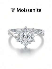 女士结婚戒指，西式向日葵戒指，4.2克925纯银，1克拉莫桑石，波西米亚宫廷风格，订婚、结婚、周年纪念、情人节礼物，附赠莫桑石证书和精美礼盒 - 銀色 - 查看 13