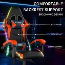 GartistGo Ergonomic Gaming Chair With LED Lighting Effects, Height-Adjustable Backrest, With Lumbar Support And Headrest - Red - View 7