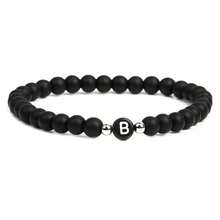 6mm Black Matte Stone Beaded Bracelet, 26 English Letter Charm Bracelet, Unisex - Bracelet - View 5