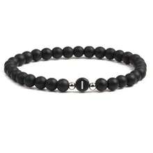 6mm Black Matte Stone Beaded Bracelet, 26 English Letter Charm Bracelet, Unisex - Bracelet - View 31