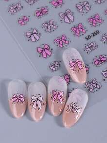 3片粉色丝带闪光美甲贴纸，3D粉色蝴蝶结可爱设计，自粘式美甲贴，适用于情人节和婚礼美甲，美甲装饰 - 彩色 - 查看 9