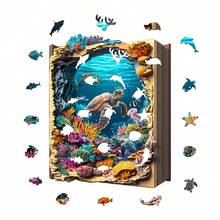 1件裝 Sunset In A Book/Deep Blue 木製不對稱拼圖，動物造型2D拼圖玩具，適合兒童與成人，益智遊戲，派對、假日、聖誕與生日禮物，獨特魔幻桌面裝飾創意木製拼圖禮品 - 彩色 - 查看 10