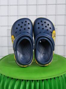 A Pair Of Summer Cartoon And Cute Printed Girls' Hole-Hole Slippers, Outdoor Silent And Anti-Slip, Street Casual Excavator Stickers, Boys' Hole-Hole Slippers, Comfortable And Soft Inside, Holiday Gifts - Navy Blue - View 2
