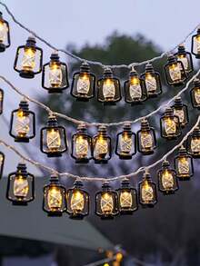 1 سلسلة إضاءة ديكورية بإضاءة دافئة سوداء 20 مصباح LED/10 مصباح LED، سلسلة إضاءة مصابيح كيروسين صغيرة ذات طراز رجعي للشرق الأوسط، تعمل بالبطارية، مناسبة للاستخدام الداخلي والخارجي في حدائق الفناء، ديكور ، إنشاء أجواء التخييم، سلسلة إضاءة ديكورية للأعياد (البطارية غير مشمولة) - ضوء دافئ - مشاهدة 5