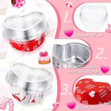 Aluminum Foil Cake Pan Heart Shaped Cupcake Cup With Lids 100 Ml/ 3.4 Ounces Mini Cupcake Cup Flan Baking Cups For Valentine Mother's Day Wedding Xmas Birthday - Multicolor - View 4