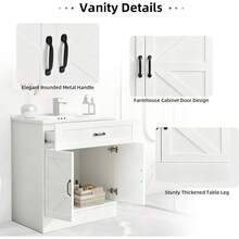 31" Bathroom Vanity With Sink, Farmhouse Bathroom Vanity Cabinet With Drawer & 2 Barn Doors, Metal Handles Black/ White - trắng - Xem 3