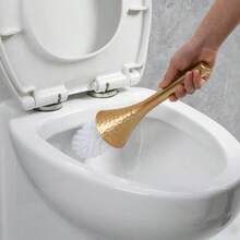 1pc Premium Gold-Tone Toilet Brush With Holder | Long Handle Bathroom/Toilet Cleaning Brush, Cute Elegant Freestanding Toilet Brush Set For Home, Bathroom, Toilet - Multicolor - View 5