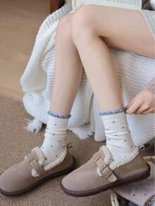 4 Pasang Kaos Kaki Setengah Betis Motif Hati Mulut Gelembung Baru Musim Gugur/Dingin, Warna Polos Serbaguna Gaya Korea Kaos Kaki Anak Perempuan yang Imut - MultiWarna - View 7