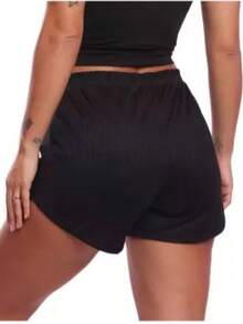 Short Feminino Preto Canelado Básico Elastano Larguinho - Preto - Visão 12