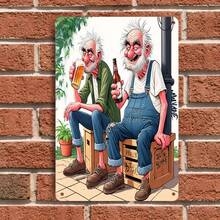 1件复古卡通老人啤酒主题金属锡牌，创意家居酒吧墙面装饰，怀旧风格酒吧餐厅墙面挂饰 - 彩色 - 查看 1