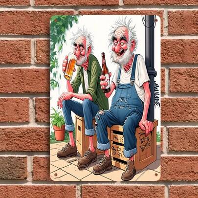 1件复古卡通老人啤酒主题金属锡牌，创意家居酒吧墙面装饰，怀旧风格酒吧餐厅墙面挂饰