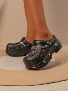 Giày nữ khoét rỗng, tự trang trí sequin, kiểu dáng punk đế dày, thiết kế khoét rỗng, giày đi vườn thoải mái. - màu đen - Xem 4