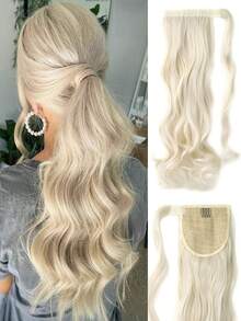 马尾假发片，卷曲波浪造型，夹式假发，环绕式长马尾假发片，合成纤维接发，女士适用，18英寸/24英寸 - 彩色 - 查看 31