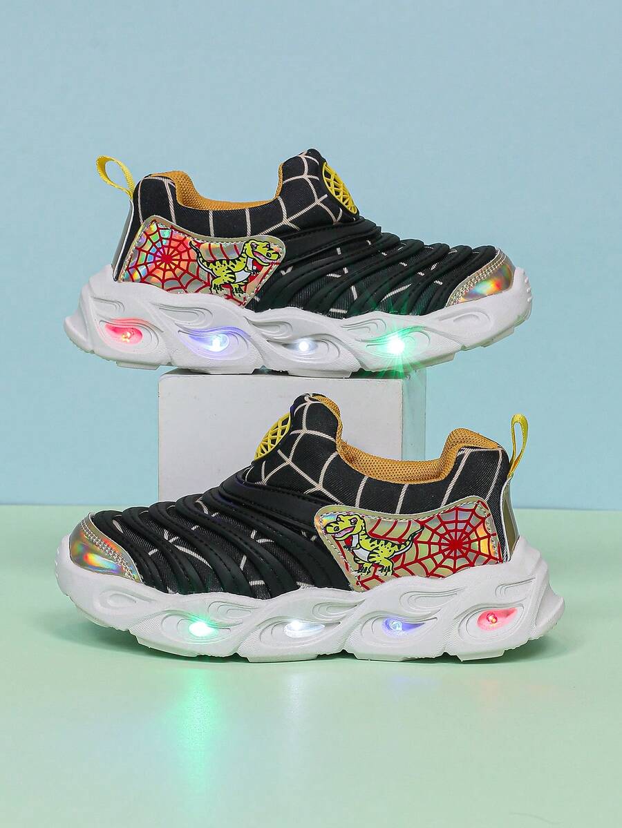 Comfortable & Fashionable LED Lighting Mesh Breathable Sports Shoes, Suitable For Boys And Girls - Casual, Shock-Absorbing, All-Season Anti-Slip Outdoor Running And Walking Shoes - Black - View 1