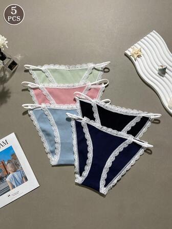 5条/包 无痕蕾丝边性感女士丁字裤，多色