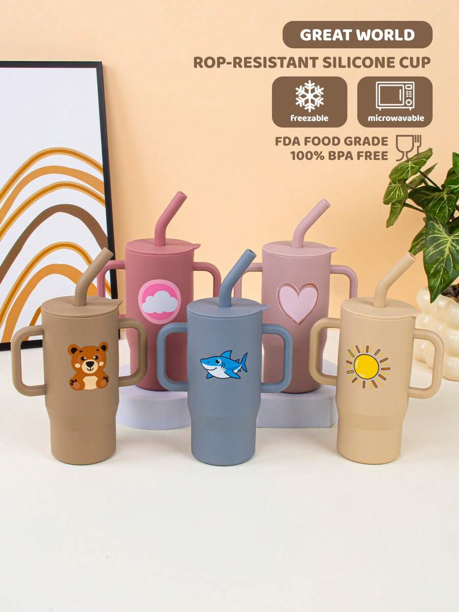 210ml Baby Silicone Sippy Cup, Anti-Leak Anti-Drop, Toddler Water Training Cup With Cute Pattern Straw, Detachable & Easy To Clean, Recommended As Christmas & New Year Holiday Gift