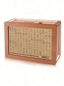 1个木制小猪存钱罐 - 配有8个可替换的储蓄目标贴纸，可用于存放现金和硬币，适合情侣储蓄挑战，装饰性小猪存钱罐，是节日、情人节、圣诞节的绝佳礼物。