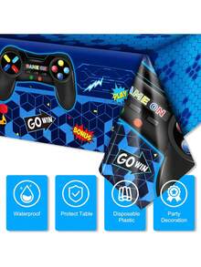 1/2/4pcs Video Game Table Cover, Game Themed Birthday Decoration, Plastic Tablecloth Party Supplies, Children's Party Decoration, Boy And Girl Children's Player Geek Party Decoration, 54 X 108 Inches (Blue) - Multicolor - View 7