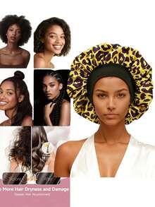 Satin Bonnet Silk Bonnet, Hair Bonnet For Sleeping, Elastic Wide Band Silk Sleep Cap, Soft And Breathable(Leopard) Hair Sleep Cap - Leopard Print - Multicolor - View 10